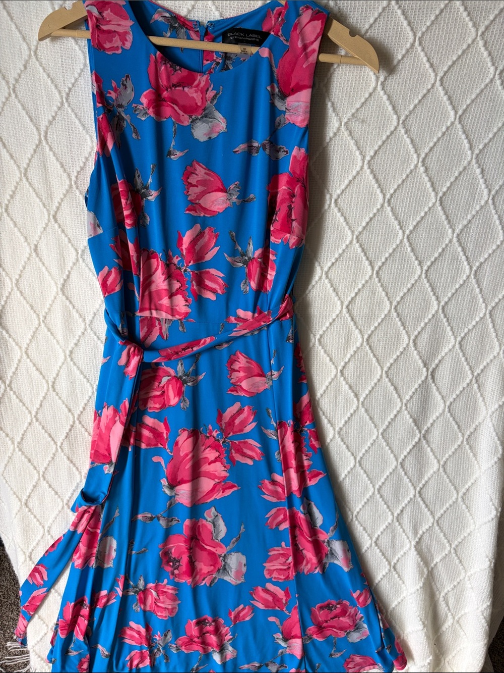 Black Label by Evan Picone Blue Midi Dress with Pink Floral Print